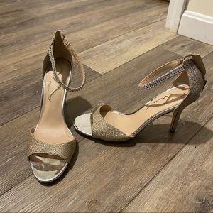 Nina Gold Glitter Heel with Diamond Ankle Strap